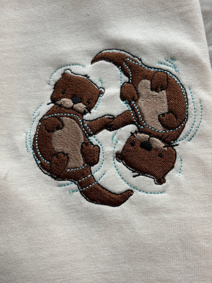 Embroidered Cuddling Otters Comfort Colors T-Shirt