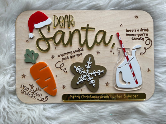Dear Santa Custom Acrylic Milk & Cookies Christmas Tray