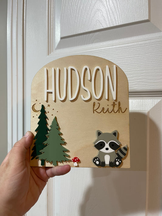 Raccoon Baby Name Announcement Plaque