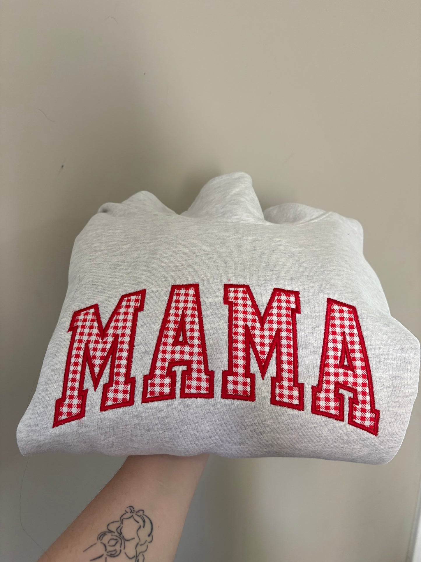 Embroidered MAMA Gingham Appliqué Sweatshirt
