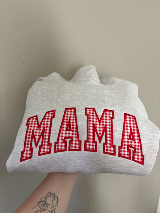 Embroidered MAMA Gingham Appliqué Sweatshirt