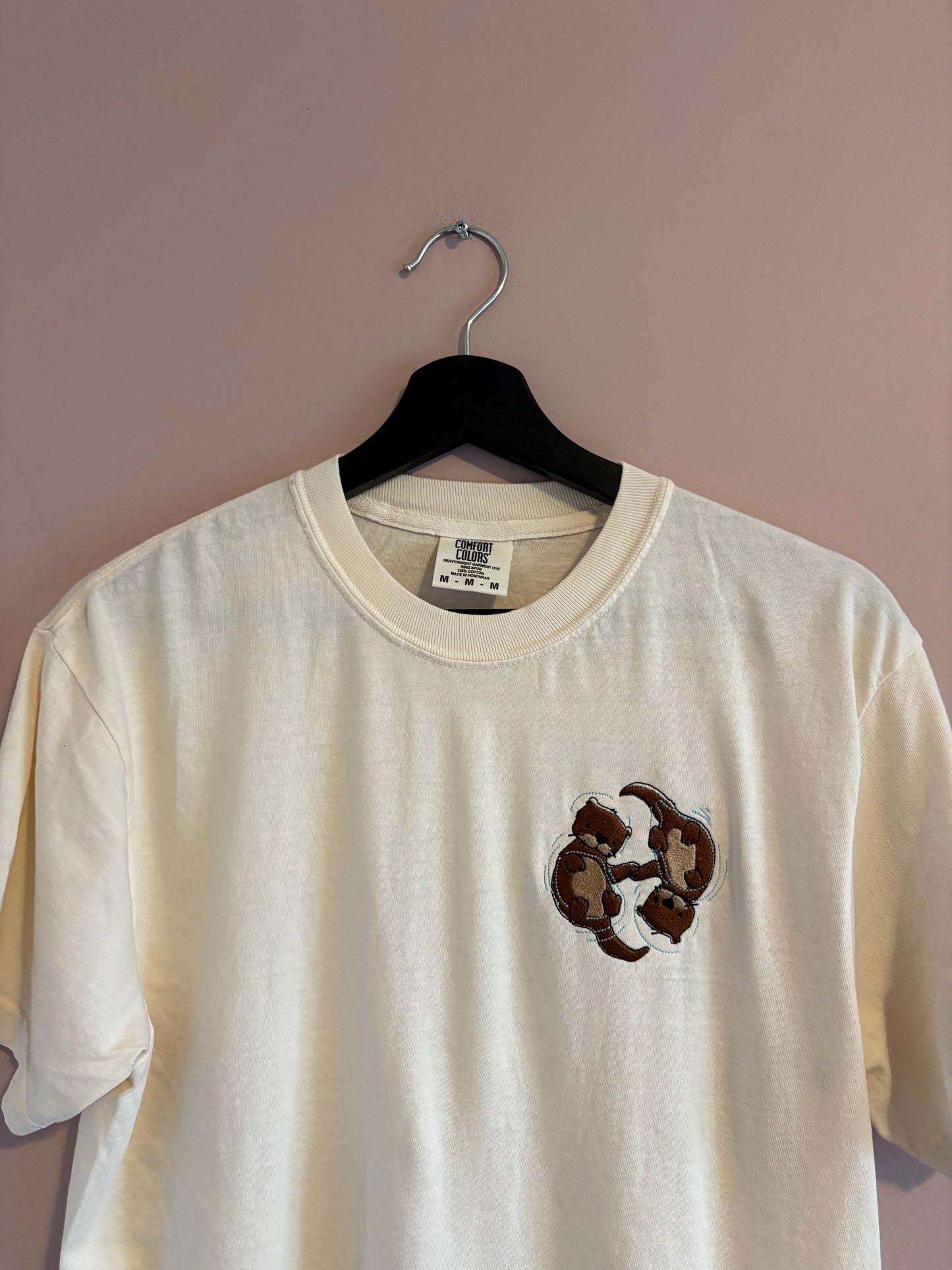 Embroidered Cuddling Otters Comfort Colors T-Shirt