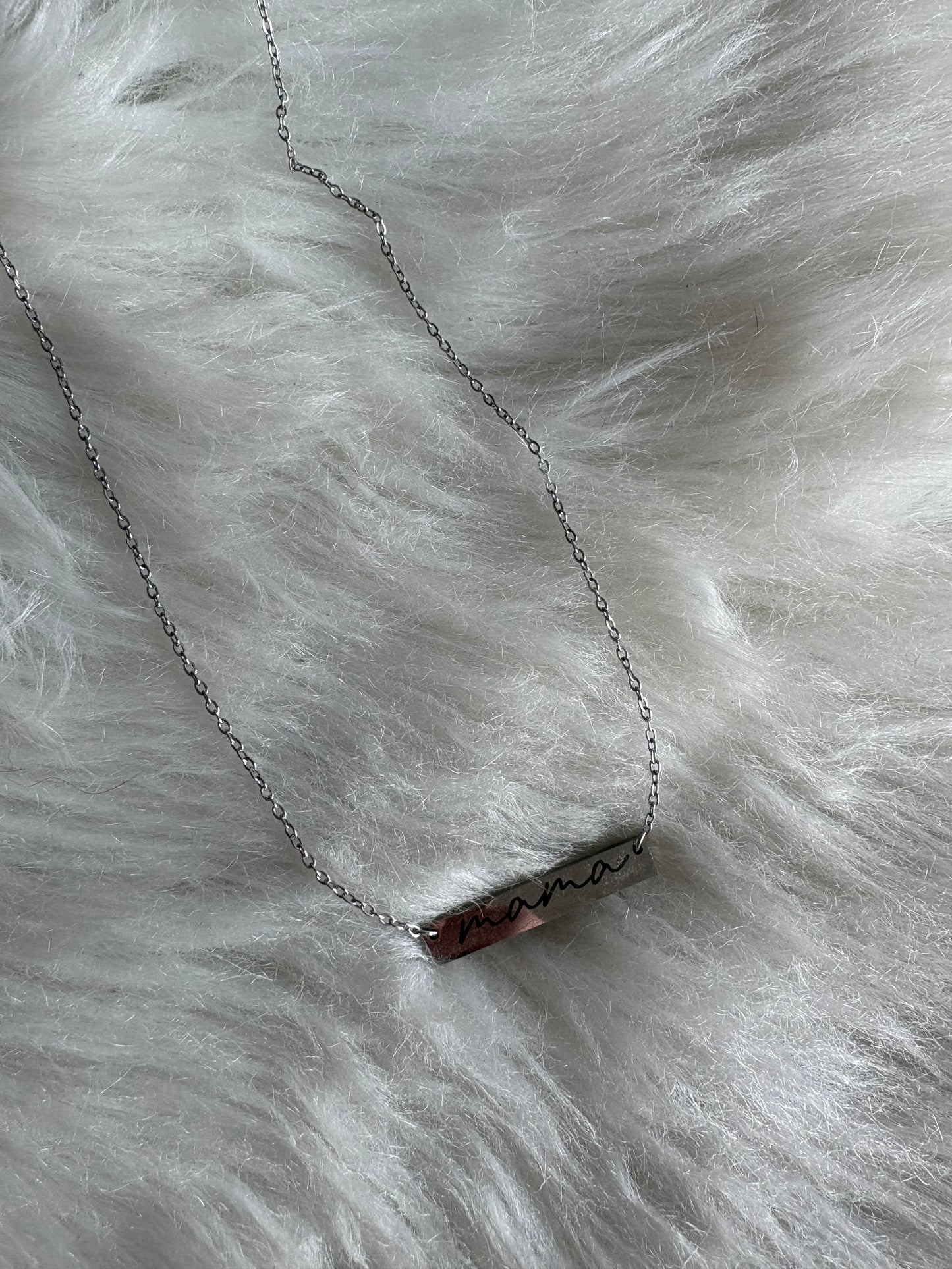 Mama Laser Engraved Stainless Steel Bar Necklace