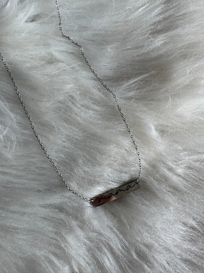 Mama Laser Engraved Stainless Steel Bar Necklace