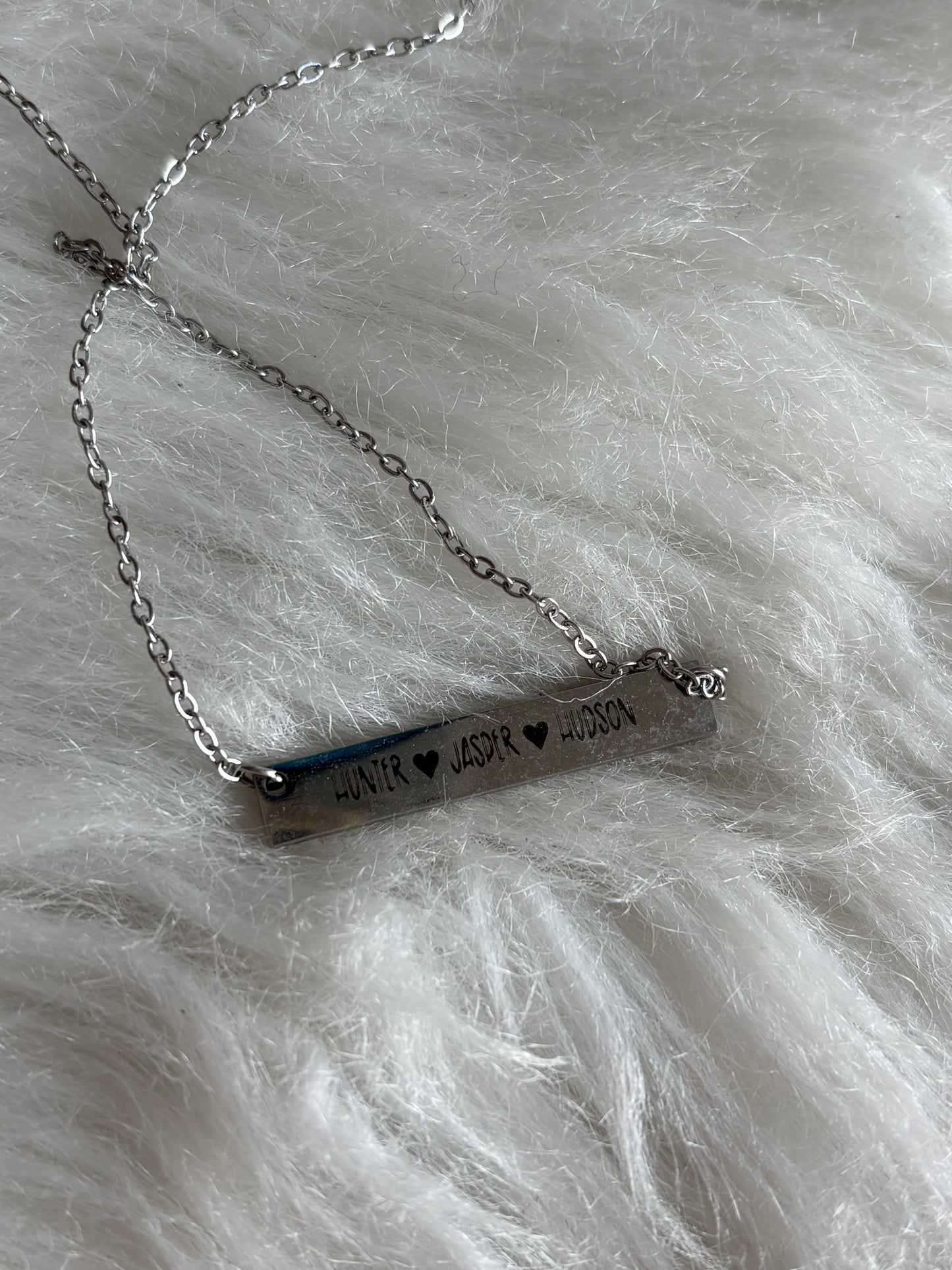 Mama Laser Engraved Stainless Steel Bar Necklace