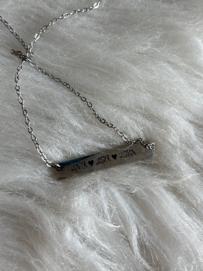 Mama Laser Engraved Stainless Steel Bar Necklace
