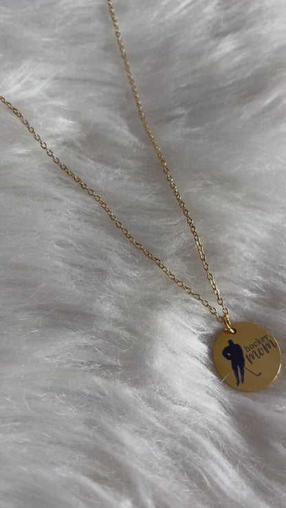 Hockey Mom Laser Engraved Stainless Steel Round Necklace